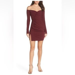 Katie May Off The Shoulder Ruched Cocktail dress In Bordeaux Sz S $215USD